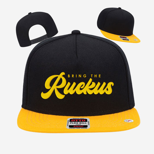 Otto Black Gold Snap Back Flat Bill Trucker Cap - Embroidered