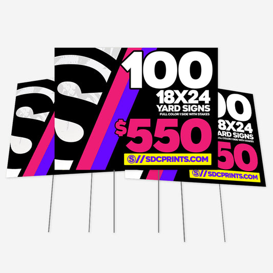 100 24x18 Coroplast Yard Signs Full Color 1 Side
